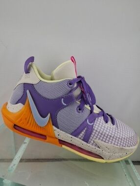 Nike Labron James Purple Basketball Sneaker with Orange Heel  Light Blue Swoosh